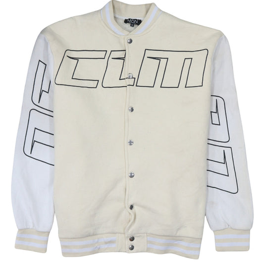 boohooMAN Men's Beige XS Varsity Jacket Graphic Bear Design