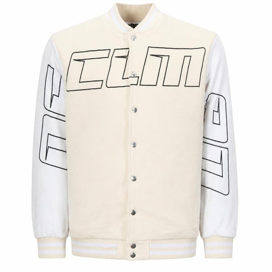 boohooMAN Men's Beige XS Varsity Jacket Graphic Bear Design