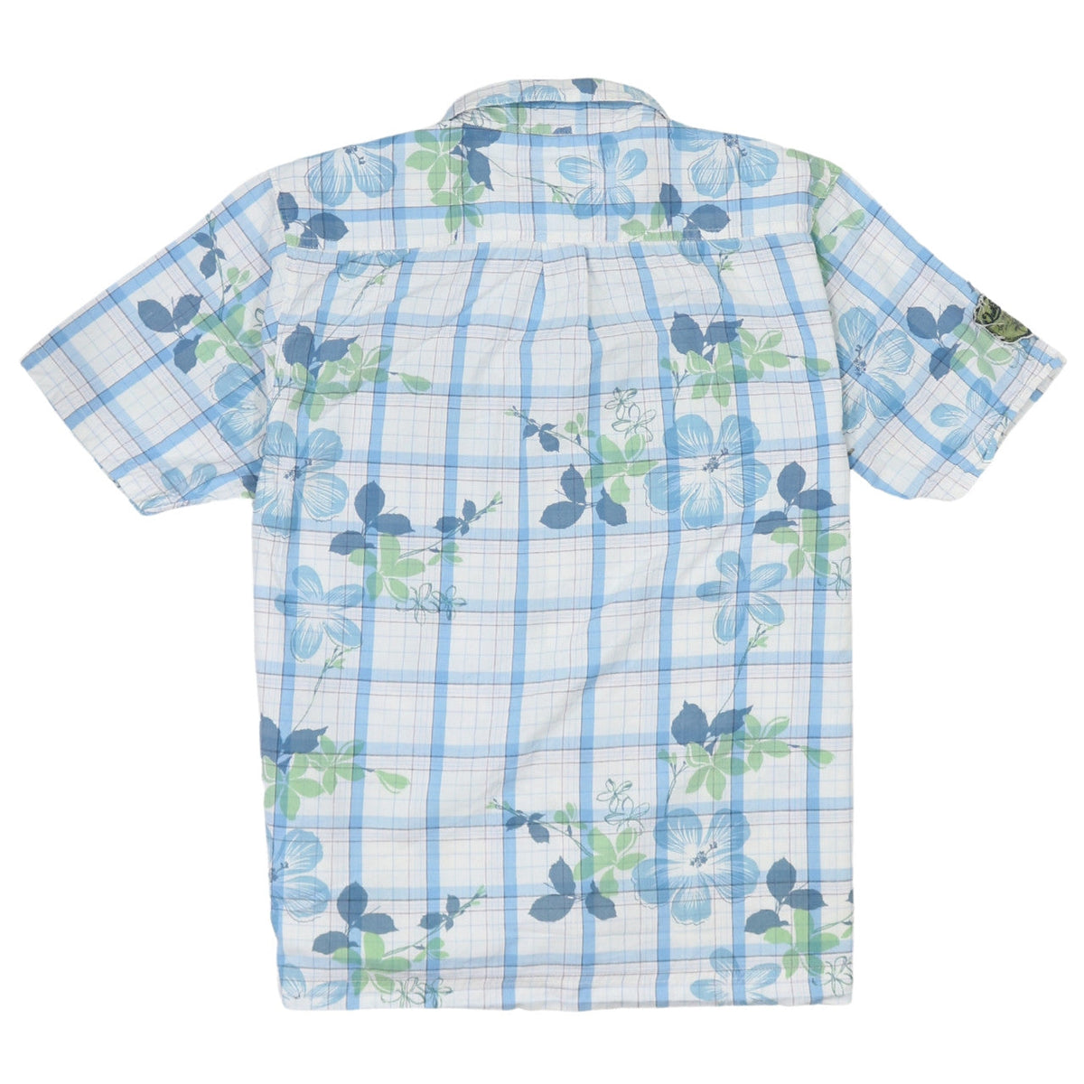 Quiksilver Boys Blue Floral Check Short Sleeve Button-Up Shirt Size 16