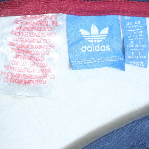 Adidas Boys Beige & Navy Pullover Hoodie Size 13-14 Years Cotton Blend