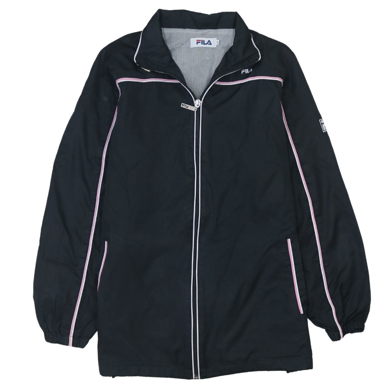 FILA Womens Black Windbreaker Jacket L Full Zip Sports Style