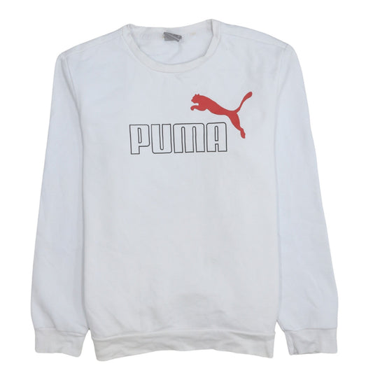 Puma Men's White Pullover Sweatshirt M Regular Fit Crew Neck Logo
