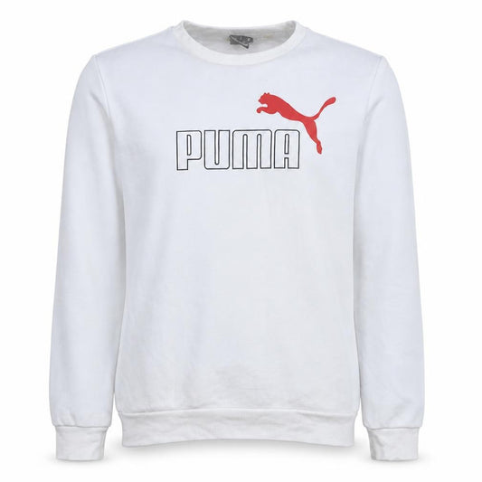 Puma Men's White Pullover Sweatshirt M Regular Fit Crew Neck Logo