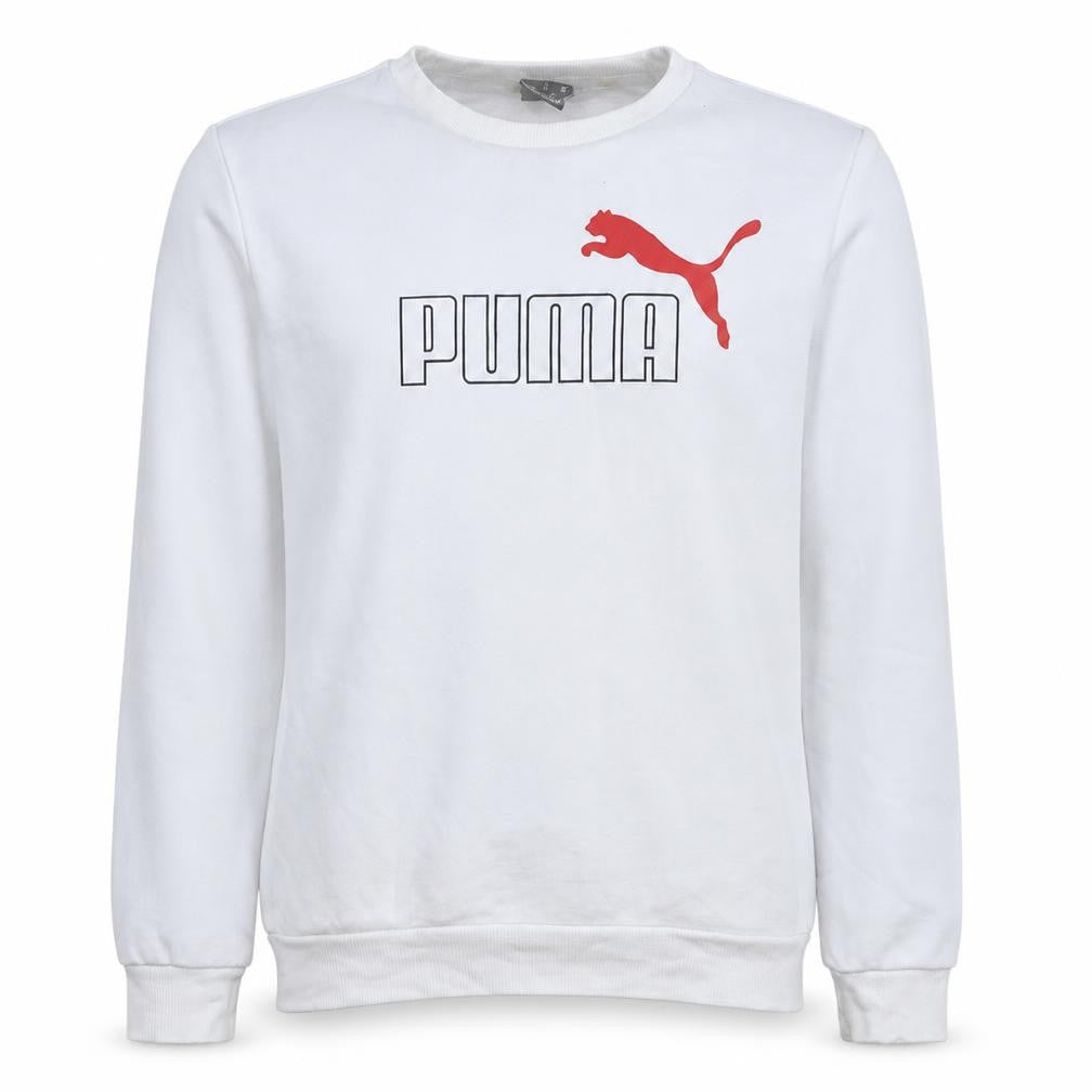 Puma Men's White Pullover Sweatshirt M Regular Fit Crew Neck Logo