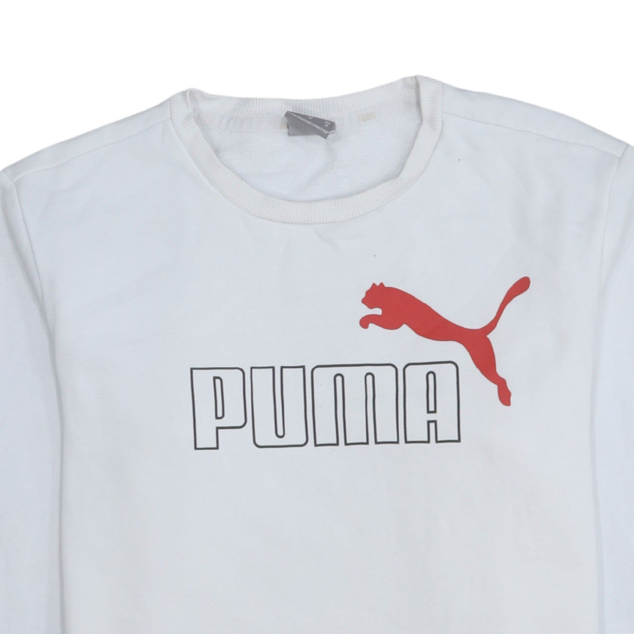 Puma Men's White Pullover Sweatshirt M Regular Fit Crew Neck Logo