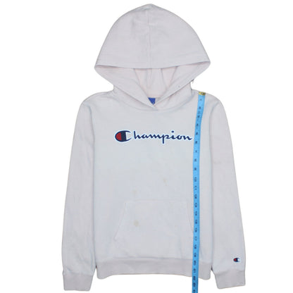 Back view of Champion girls’ white pullover hoodie 13-14 years hooded sweatshirt