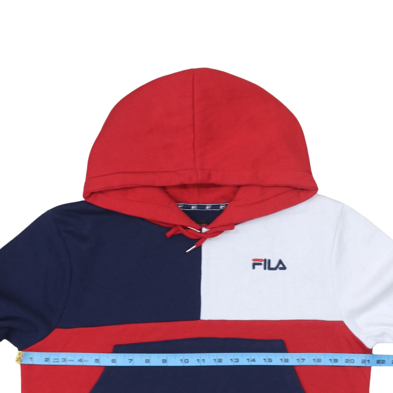 Fila Women Red Navy White Colourblock Cropped Hoodie Size L