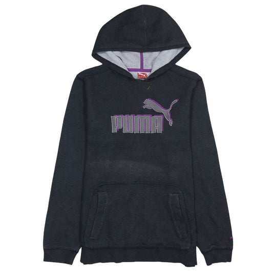 Puma Womens Black Pullover Hoodie Size 16 Logo Fleece Casual