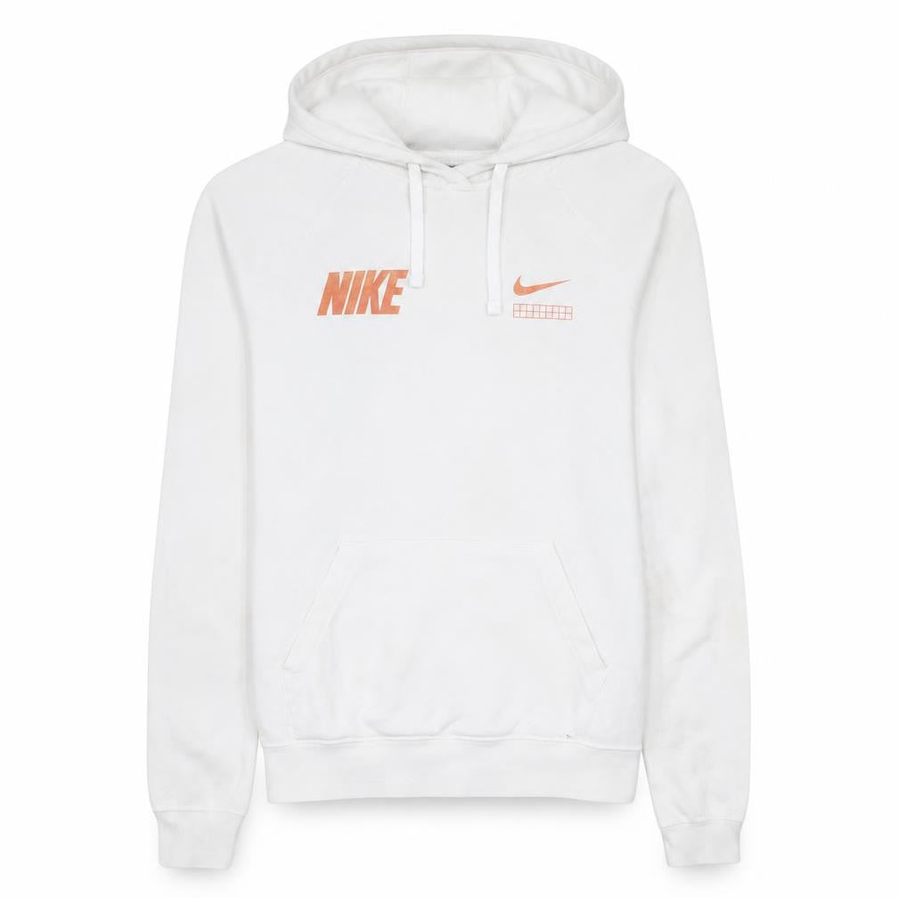 Nike Men's White XS Pullover Hoodie with Orange Logo Print