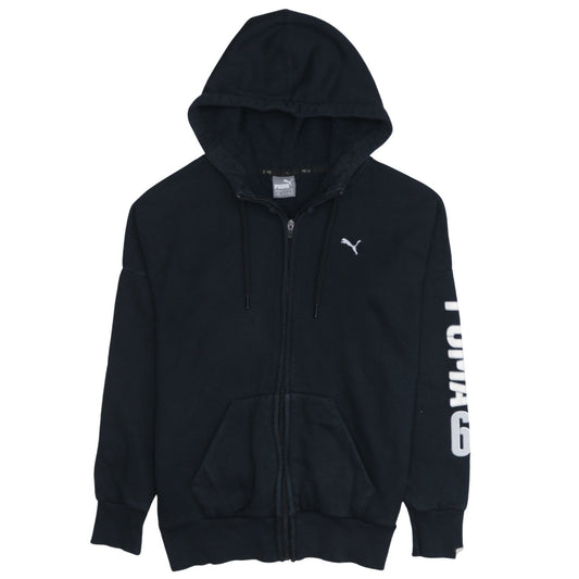 Puma Women Black Full Zip Hoodie Size 10 Hooded Sweatshirt