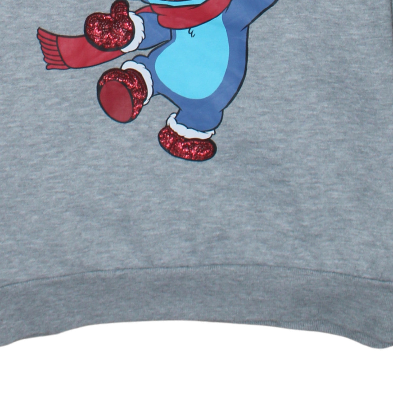 Disney Women's Grey Stitch Christmas Sweatshirt L Long Sleeve Pullover