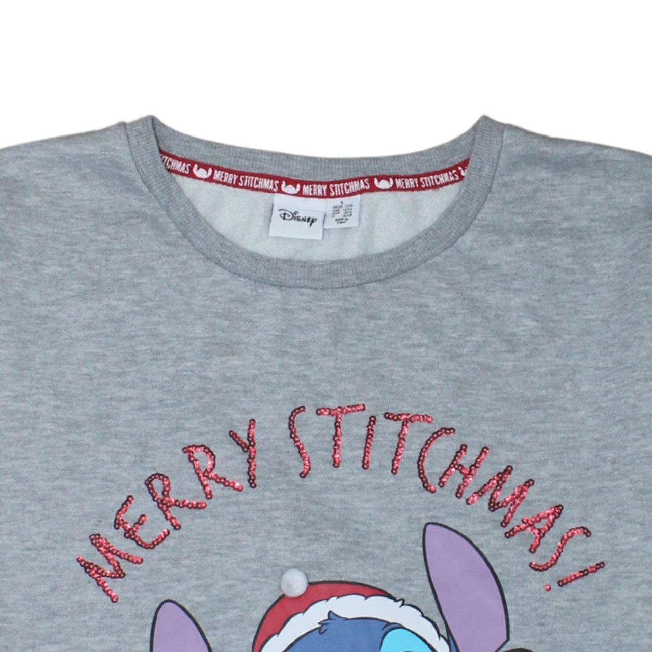 Disney Women's Grey Stitch Christmas Sweatshirt L Long Sleeve Pullover