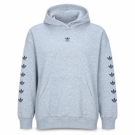 Adidas Womens Grey Hooded Pullover Hoodie Size 12 Logo Print