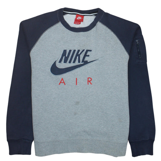 Nike Men Grey Pullover Sweatshirt L Crew Neck Logo Fleece Jumper