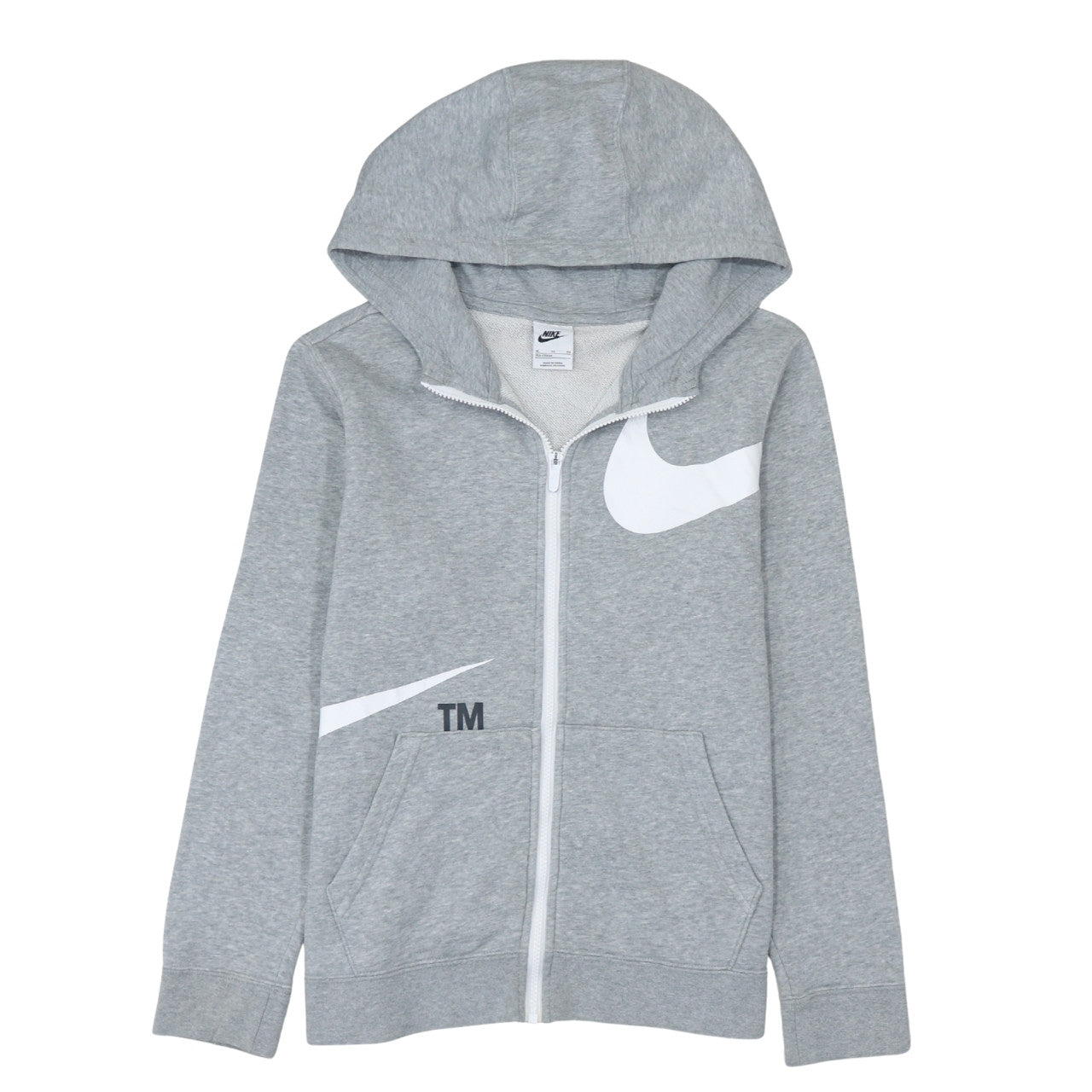Nike Boys Grey Full Zip Hoodie XL Fleece Logo Sweatshirt