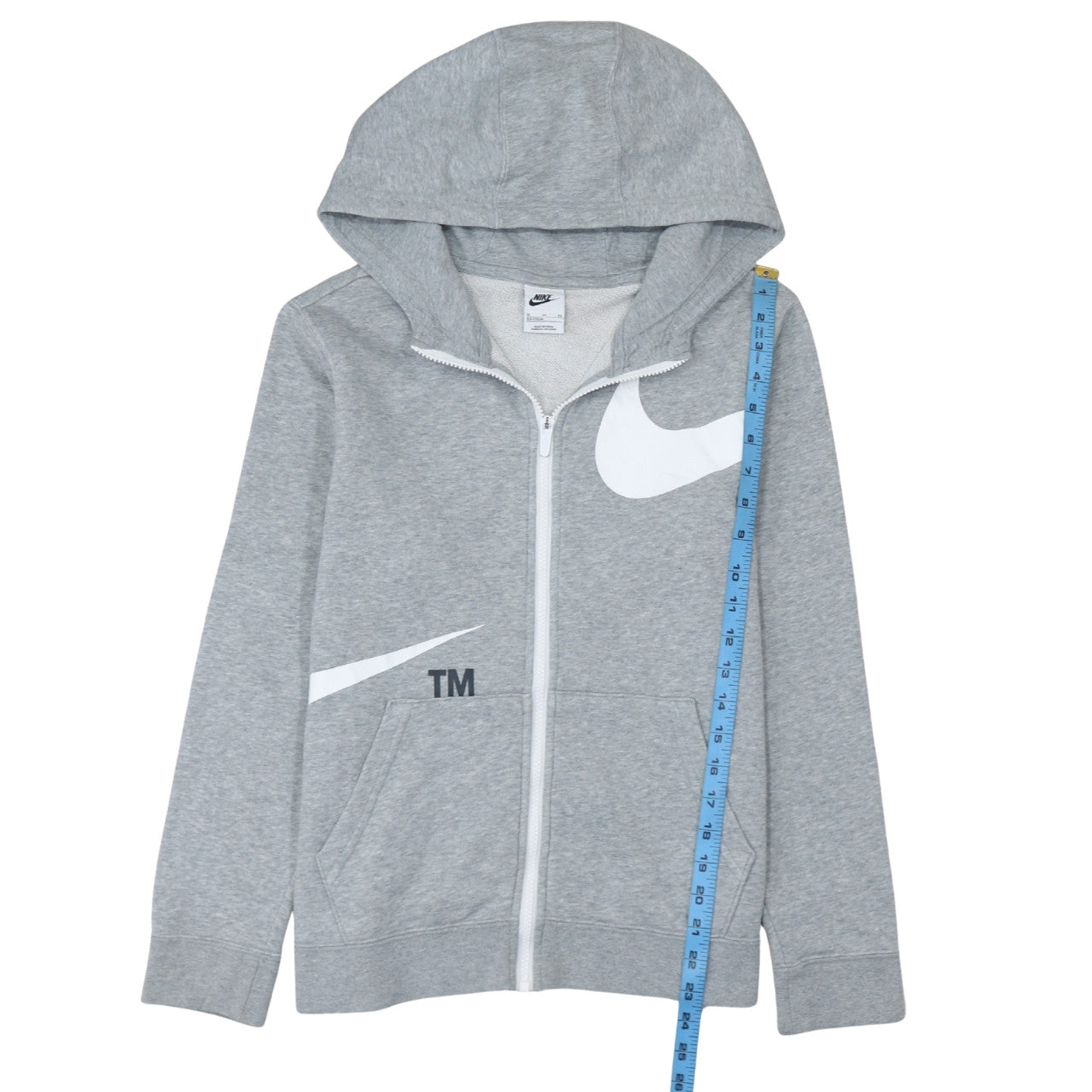 Nike Boys Grey Full Zip Hoodie XL Fleece Logo Sweatshirt