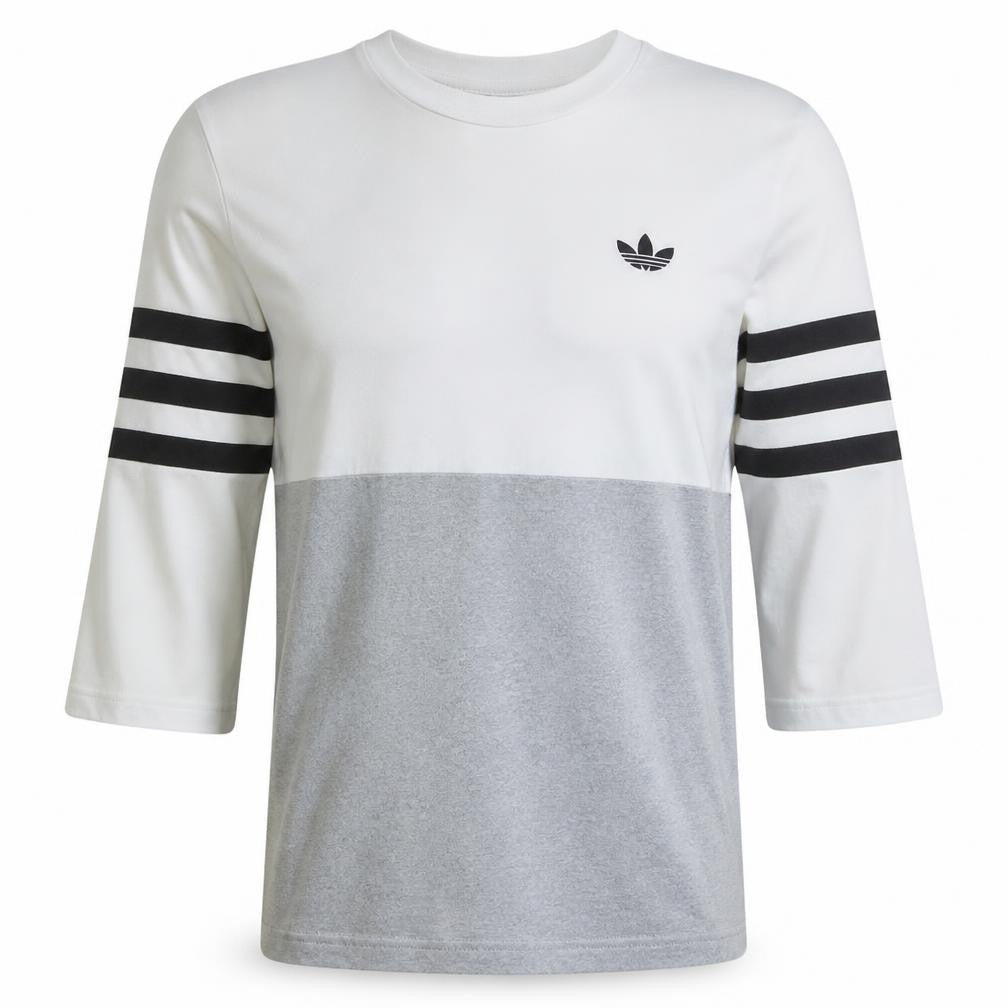 Adidas Men's Grey White Colourblock Long Sleeve V-Neck Shirt M