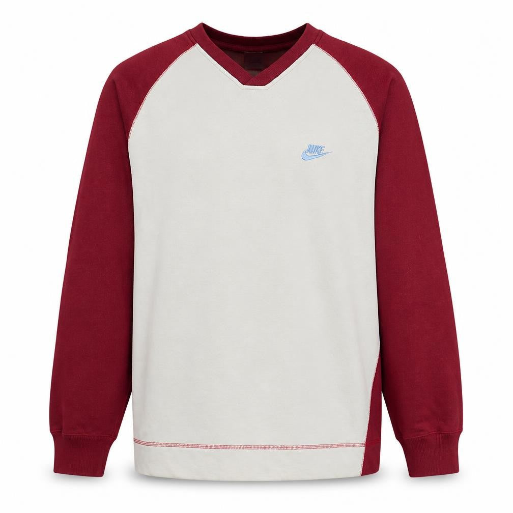 Nike Men's Beige & Red V-Neck Sweatshirt XL Pullover Embroidered Logo