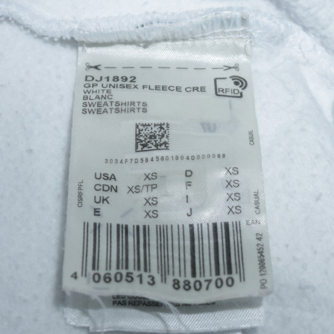 Reebok Unisex White XS Classic Logo Fleece Sweatshirt