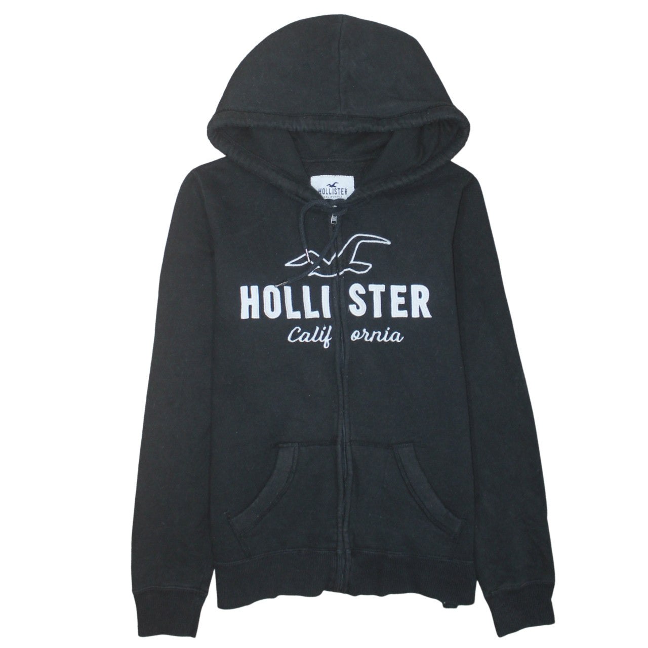 Hollister Men Black Full Zip Hoodie S Logo Fleece Sweatshirt