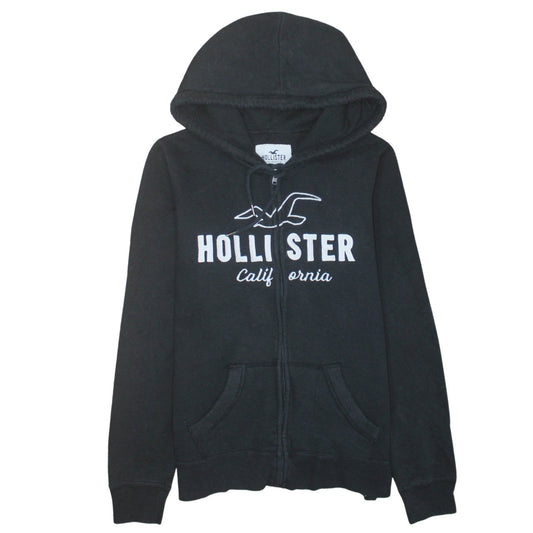 Hollister Men Black Full Zip Hoodie S Logo Fleece Sweatshirt