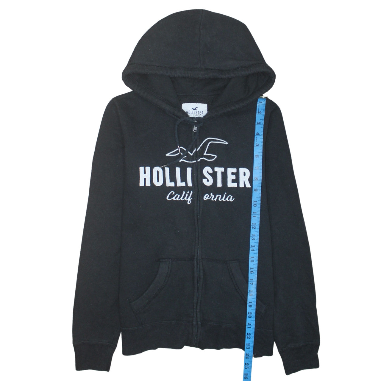 Hollister Men Black Full Zip Hoodie S Logo Fleece Sweatshirt