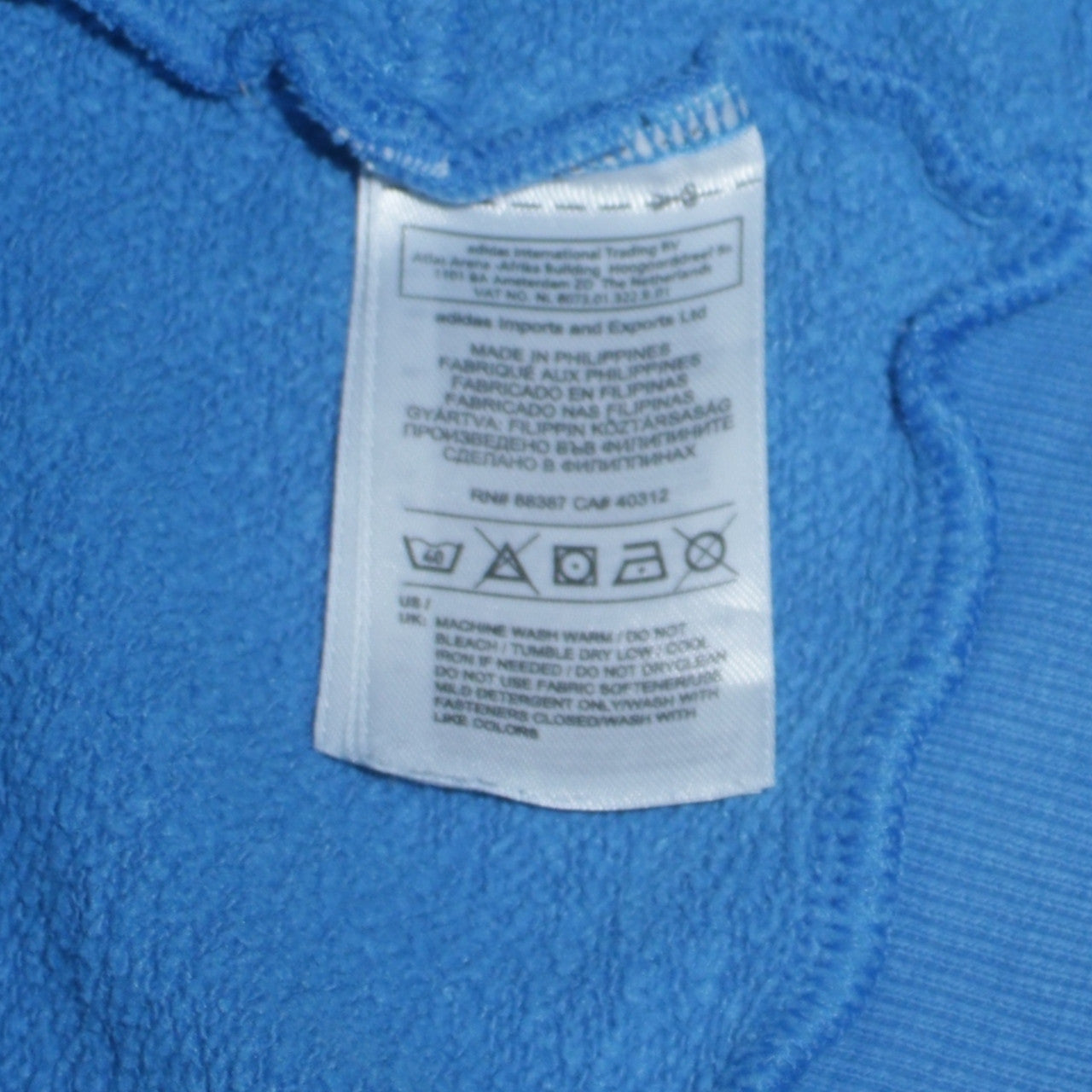 Adidas Men's Blue Full Zip Fleece Hoodie Size L Sportswear