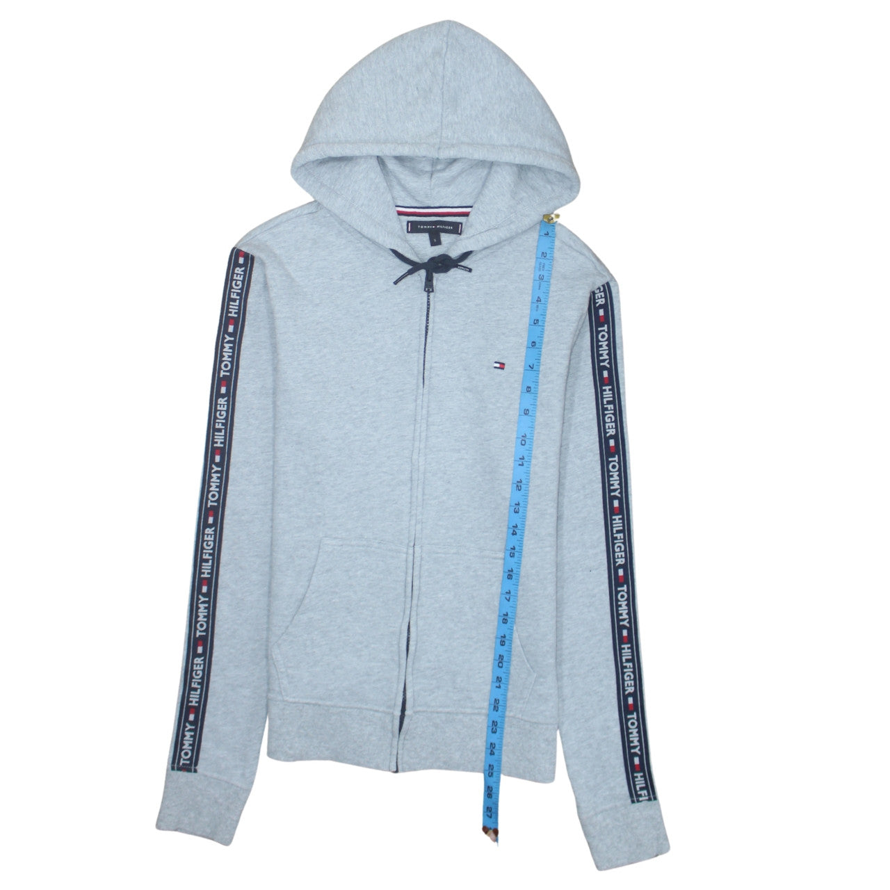 Tommy Hilfiger Men's Grey Full Zip Hoodie Size S Logo Sleeve Detail