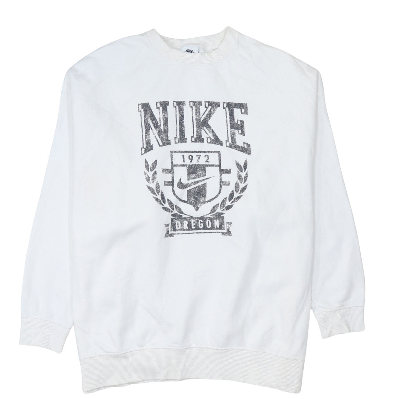 Nike Women White Pullover Sweatshirt S Crew Neck Oregon Print