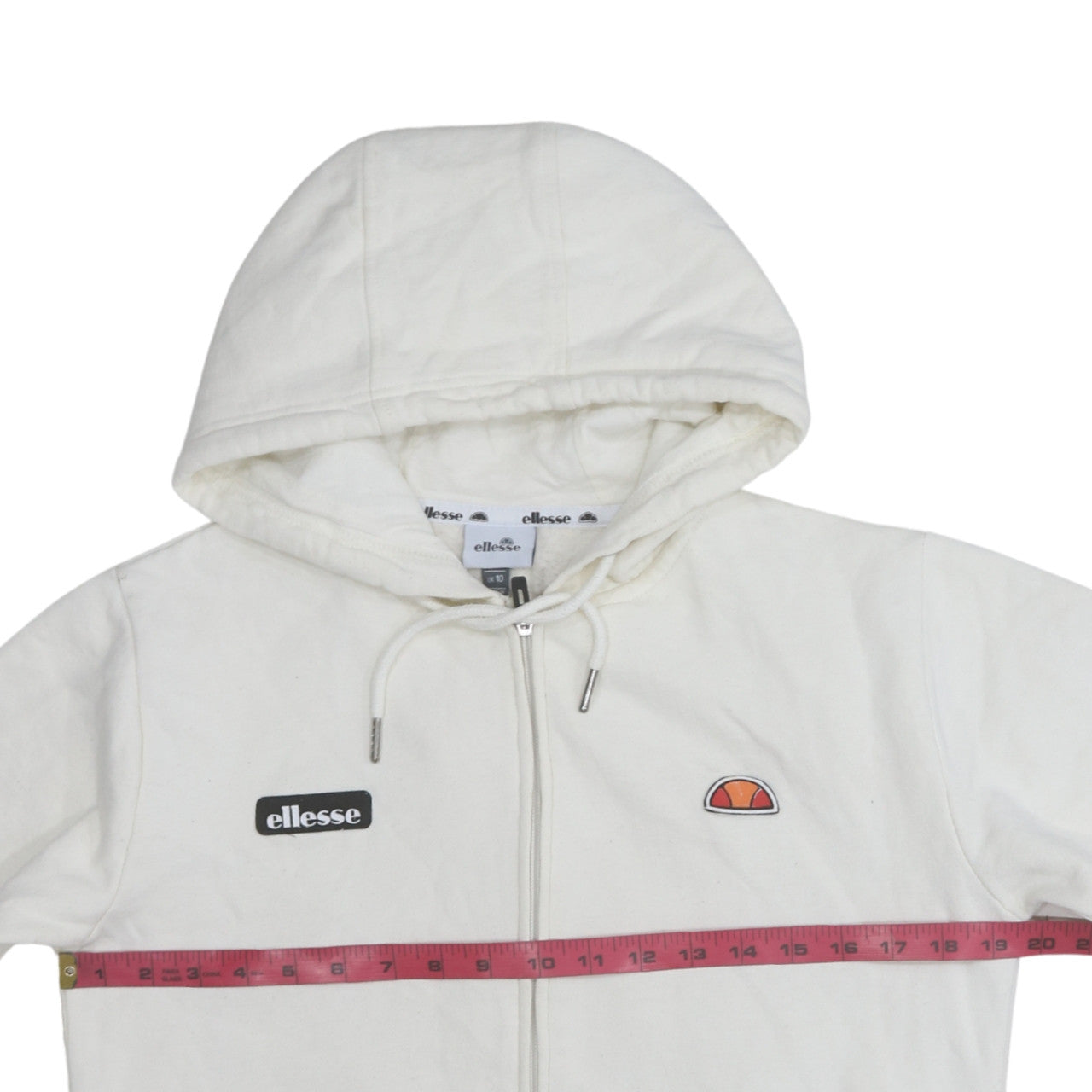 Ellesse Womens White Full Zip Hoodie UK 10 Cotton Blend Casual