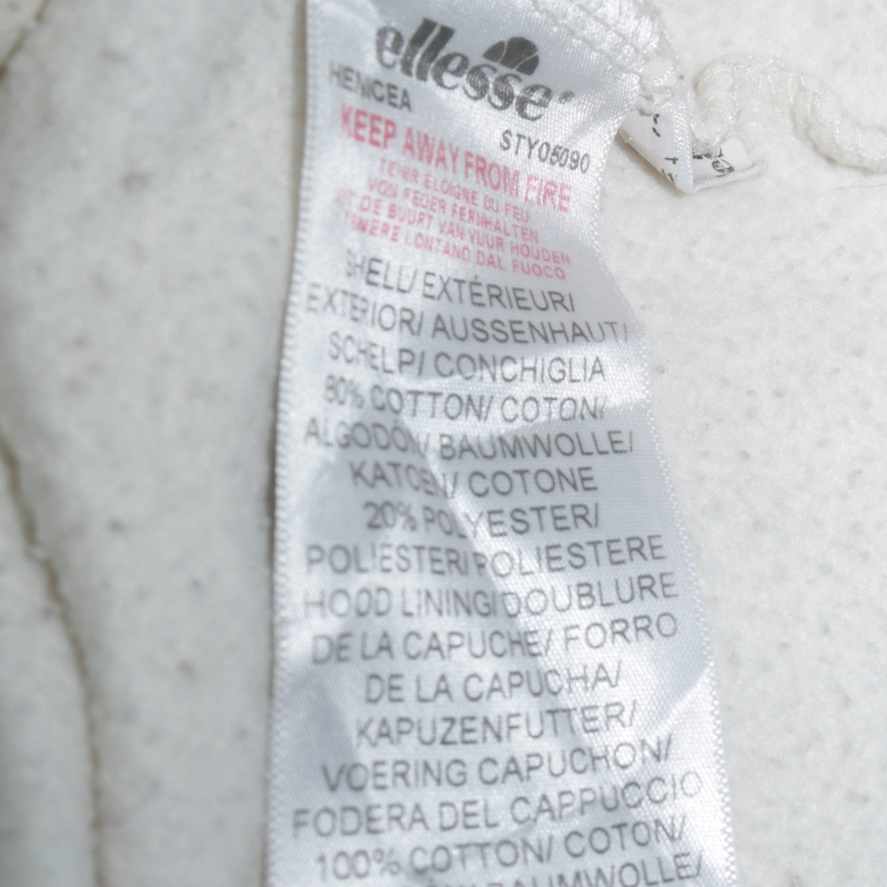 Ellesse Womens White Full Zip Hoodie UK 10 Cotton Blend Casual