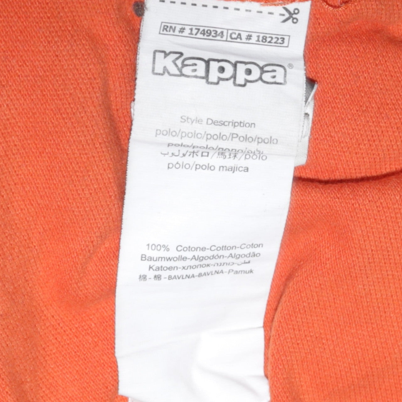Kappa Men's Orange Cotton Polo Shirt Size L Short Sleeve
