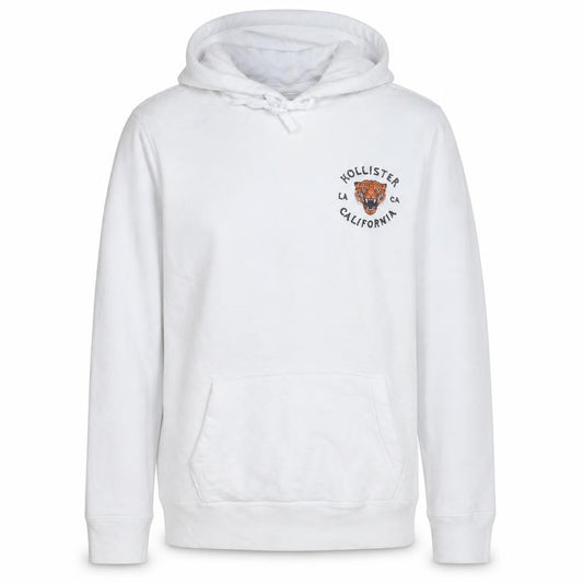 Hollister Men’s White Embroidered Tiger Pullover Hoodie XL