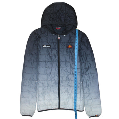 Close-up detail of Ellesse Men's Blue Lightweight Hooded Puffer Jacket UK S