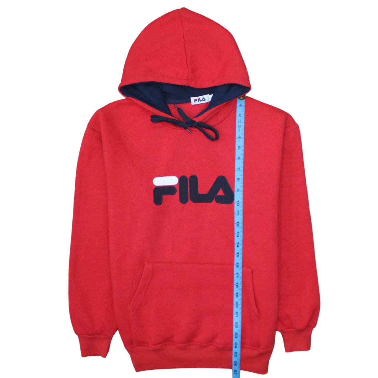 FILA Men Red Pullover Hoodie L Logo Fleece Sportswear