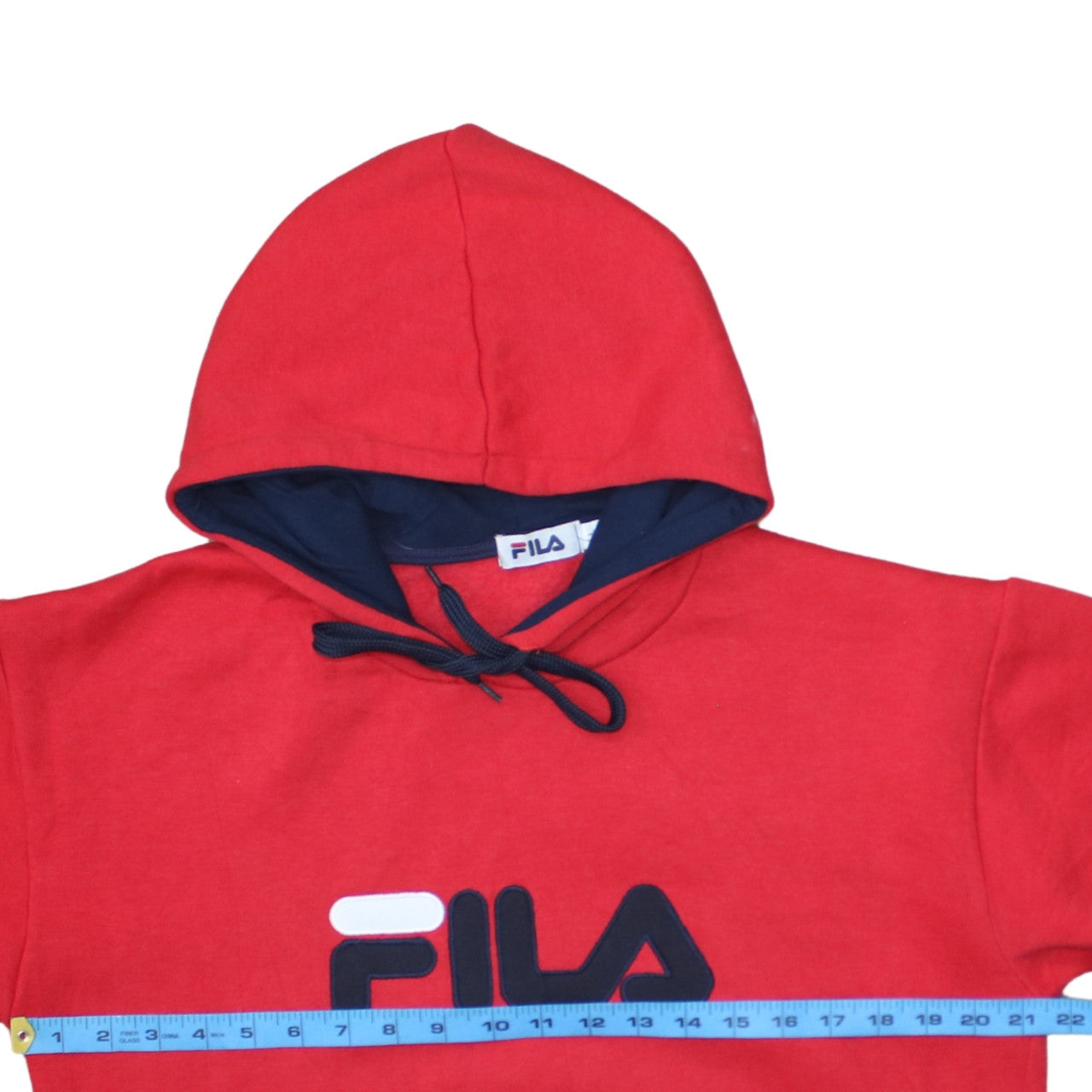 FILA Men Red Pullover Hoodie L Logo Fleece Sportswear