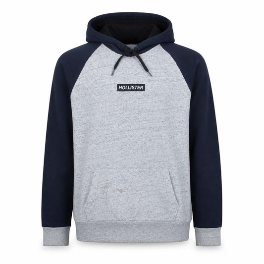 Hollister Men’s Grey Navy Pullover Hoodie 2XL Regular Fit Fleece