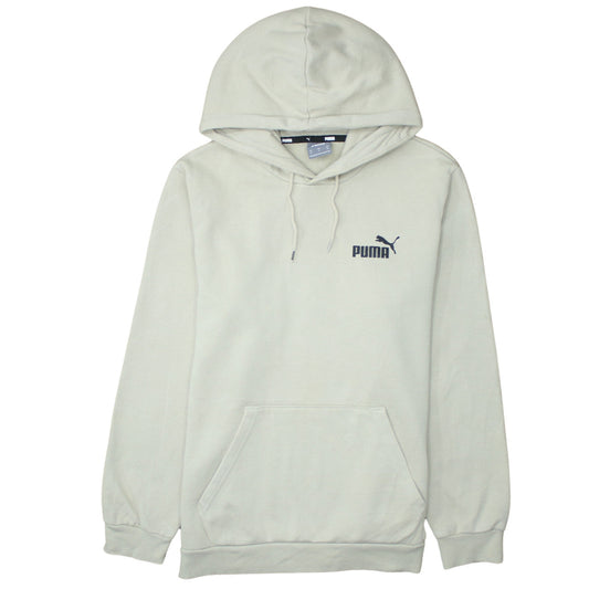 Puma Men Beige Pullover Hoodie M Logo Fleece Long Sleeve