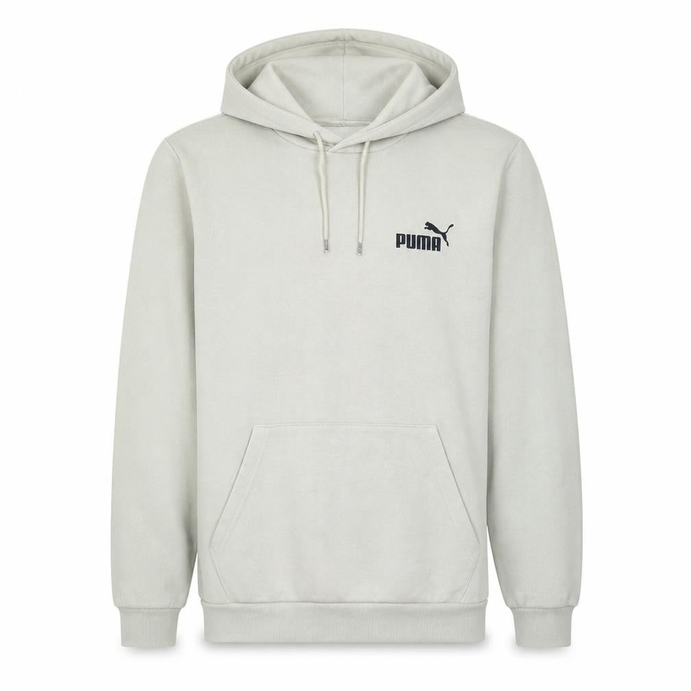 Puma Men Beige Pullover Hoodie M Logo Fleece Long Sleeve