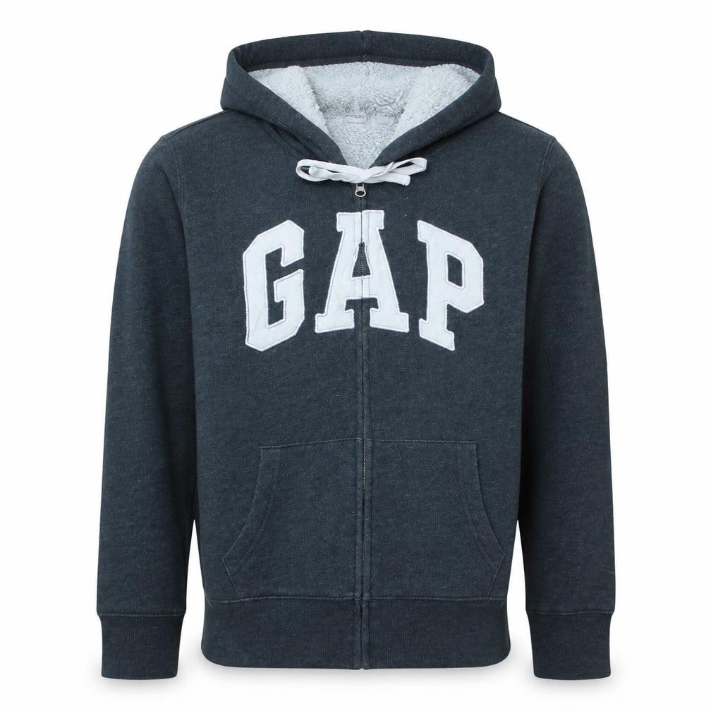 Gap Men's Grey Full Zip Fleece Lined Hoodie L