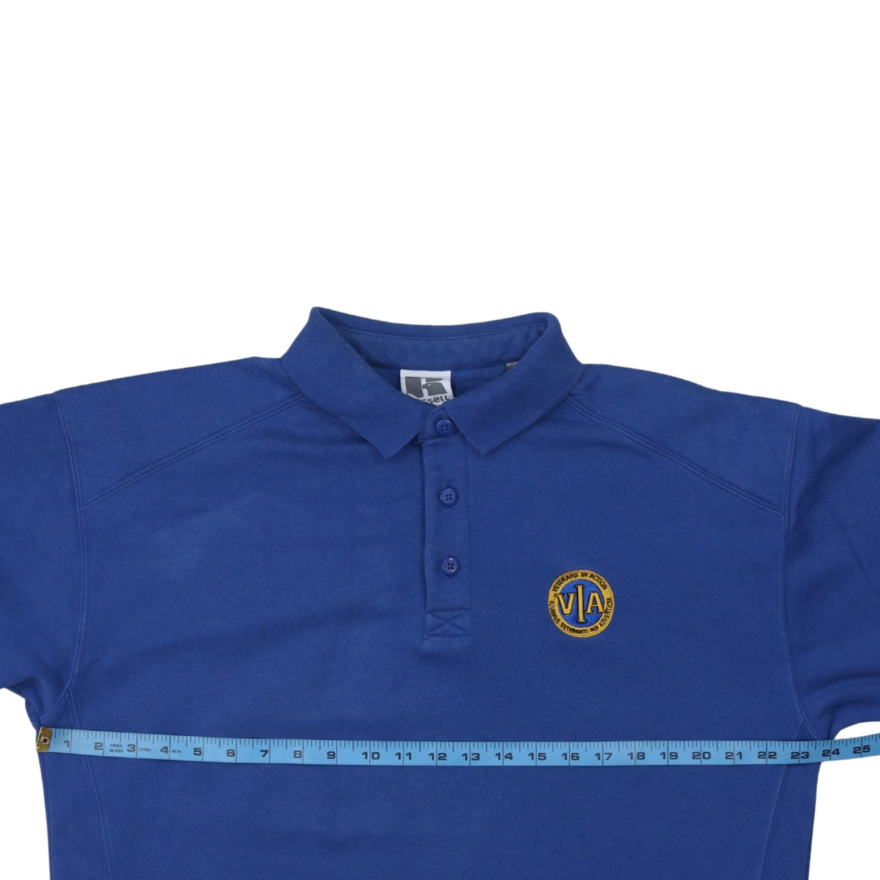 Russell Blue Men’s Long Sleeve Polo Shirt Size L Embroidered Logo