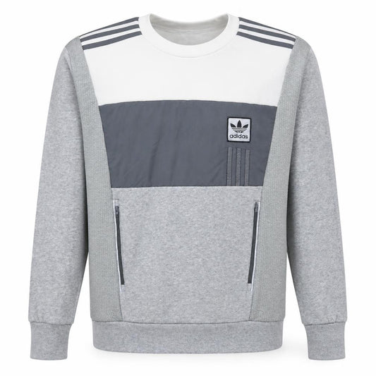 Adidas Men's Grey Crew Neck Zip Pocket Pullover Sweatshirt Size S