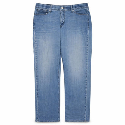 Front view of Levi's women’s blue 525 straight leg jeans, size UK 16, regular denim
