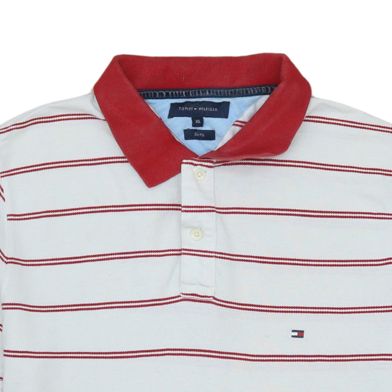Tommy Hilfiger Men's White Red Striped Slim Fit Polo Shirt XL