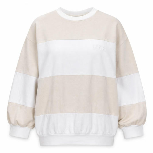 Adidas Women Beige White Crew Neck Pullover Sweatshirt Size L Cotton Blend