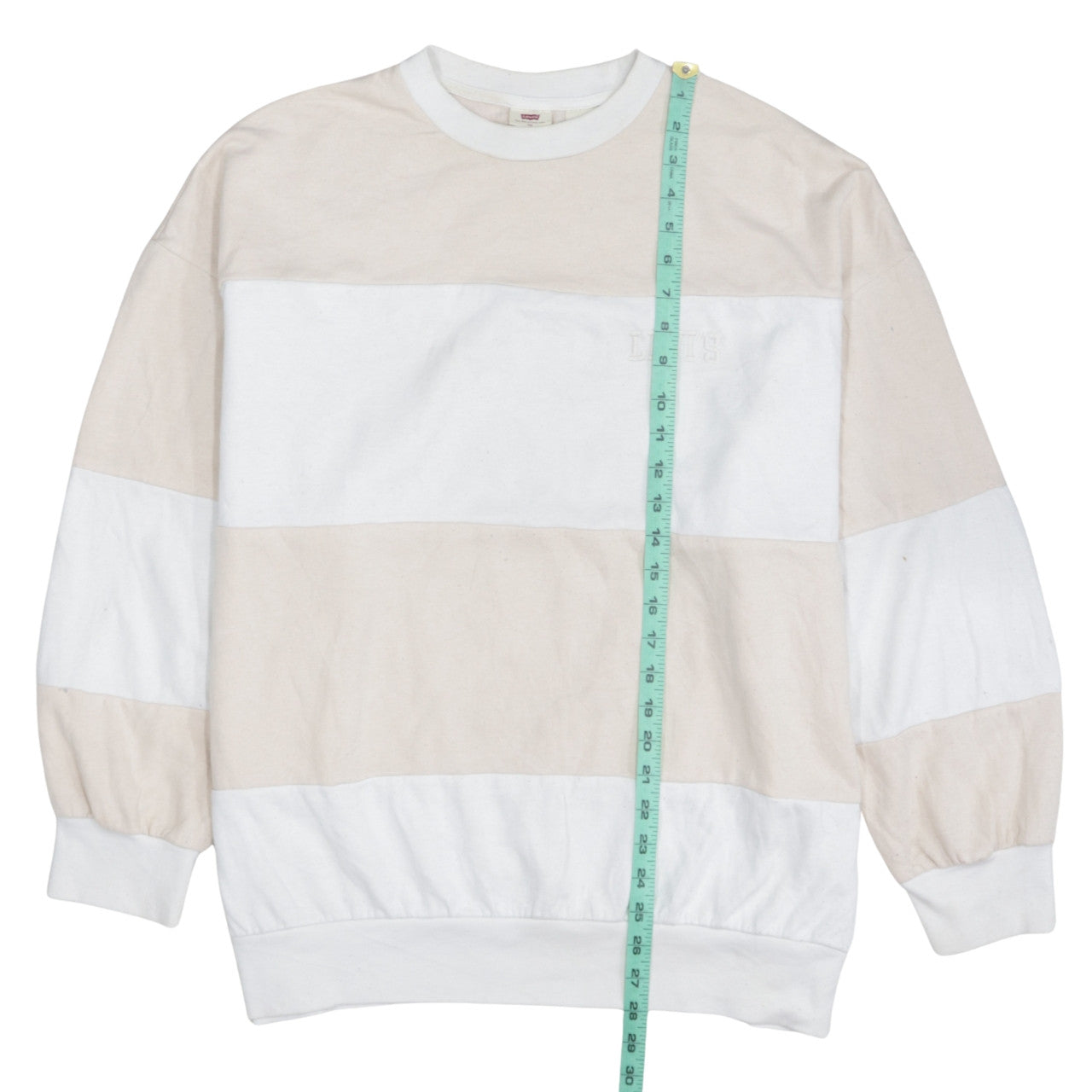 Adidas Women Beige White Crew Neck Pullover Sweatshirt Size L Cotton Blend