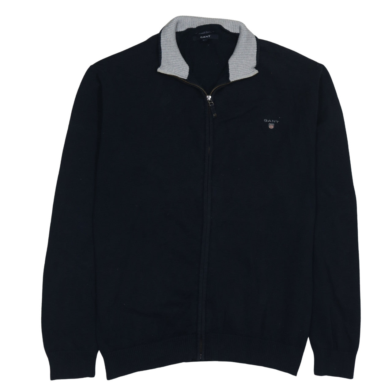 Gant Men's Blue 2XL Full Zip Cotton Knit Jumper