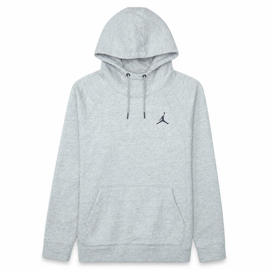 Front view of Jordan men’s grey pullover hoodie m regular fit fleece logo sportswear
