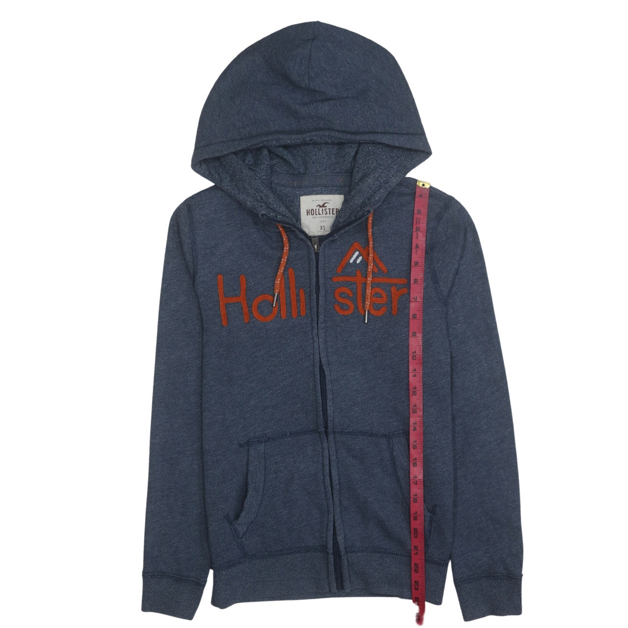 Hollister Men’s Blue Full Zip Hoodie XS Regular Fit Logo Print