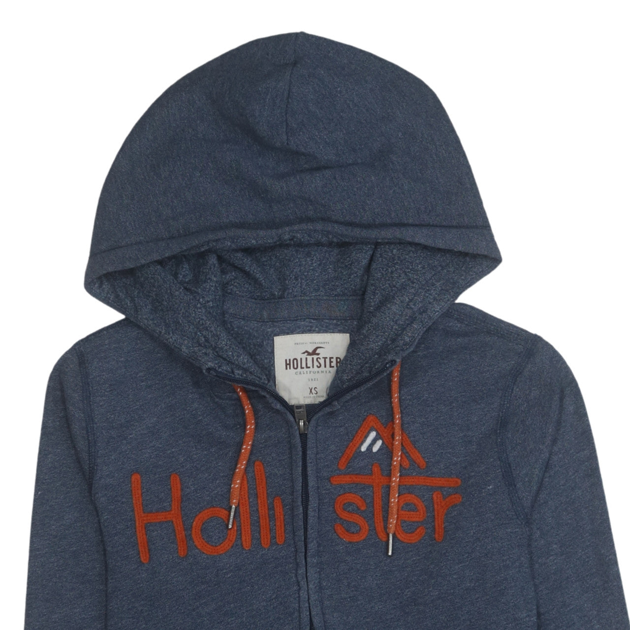 Hollister Men’s Blue Full Zip Hoodie XS Regular Fit Logo Print